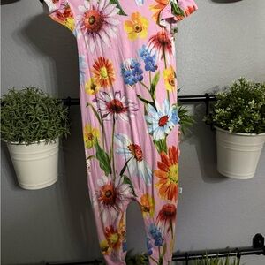 Posh Peanut- Floral Pink Jumpsuit- 12-18 Mos
